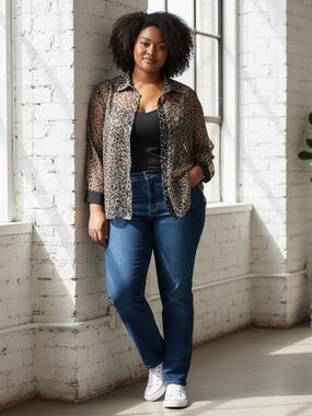 Vintage Leopard Mesh Lace Tunic Top 1X Going Out Party Statement Layering